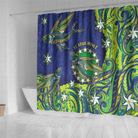 Cook Islands Language Week Shower Curtain Flying Fish 15 Stars Tribal Patterns