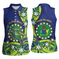 Cook Islands Language Week Women Sleeveless Polo Shirt Flying Fish 15 Stars Tribal Patterns