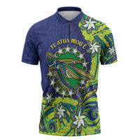 Cook Islands Language Week Zipper Polo Shirt Flying Fish 15 Stars Tribal Patterns