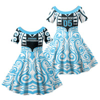 Custom Aotearoa Ngati Kahungunu Family Matching Off The Shoulder Long Sleeve Dress and Hawaiian Shirt New Zealand Traditional Maori Pattern