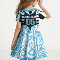 Custom Aotearoa Ngati Kahungunu Kid Short Sleeve Dress New Zealand Traditional Maori Pattern