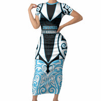 Custom Aotearoa Ngati Kahungunu Short Sleeve Bodycon Dress New Zealand Traditional Maori Pattern
