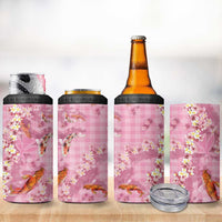 Pink Palaka Hawaiian And Japanese 4 in 1 Can Cooler Tumbler Sakura Lei With Koi Fish DT05 - Polynesian Pride