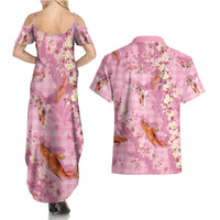 Pink Palaka Hawaiian And Japanese Couples Matching Summer Maxi Dress and Hawaiian Shirt Sakura Lei With Koi Fish DT05 - Polynesian Pride