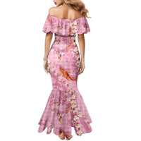 Pink Palaka Hawaiian And Japanese Family Matching Mermaid Dress and Hawaiian Shirt Sakura Lei With Koi Fish DT05 - Polynesian Pride