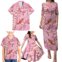 Pink Palaka Hawaiian And Japanese Family Matching Puletasi and Hawaiian Shirt Sakura Lei With Koi Fish DT05 - Polynesian Pride