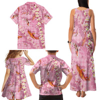 Pink Palaka Hawaiian And Japanese Family Matching Tank Maxi Dress and Hawaiian Shirt Sakura Lei With Koi Fish DT05 - Polynesian Pride