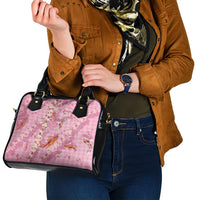 Pink Palaka Hawaiian And Japanese Shoulder Handbag Sakura Lei With Koi Fish - Polynesian Pride