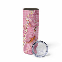 Pink Palaka Hawaiian And Japanese Skinny Tumbler Sakura Lei With Koi Fish DT05 - Polynesian Pride