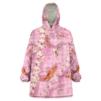 Pink Palaka Hawaiian And Japanese Wearable Blanket Hoodie Sakura Lei With Koi Fish DT05 One Size Pink - Polynesian Pride
