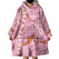 Pink Palaka Hawaiian And Japanese Wearable Blanket Hoodie Sakura Lei With Koi Fish DT05 - Polynesian Pride