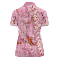 Pink Palaka Hawaiian And Japanese Women Polo Shirt Sakura Lei With Koi Fish DT05 - Polynesian Pride