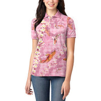 Pink Palaka Hawaiian And Japanese Women Polo Shirt Sakura Lei With Koi Fish DT05 - Polynesian Pride