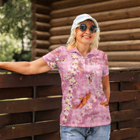 Pink Palaka Hawaiian And Japanese Women Polo Shirt Sakura Lei With Koi Fish DT05 - Polynesian Pride