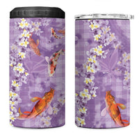 Purple Palaka Hawaiian And Japanese 4 in 1 Can Cooler Tumbler Sakura Lei With Koi Fish DT05 One Size: 16 oz Purple - Polynesian Pride