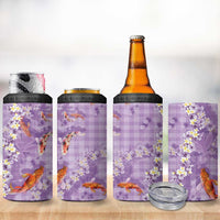 Purple Palaka Hawaiian And Japanese 4 in 1 Can Cooler Tumbler Sakura Lei With Koi Fish DT05 - Polynesian Pride
