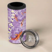 Purple Palaka Hawaiian And Japanese 4 in 1 Can Cooler Tumbler Sakura Lei With Koi Fish DT05 - Polynesian Pride