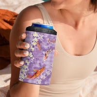 Purple Palaka Hawaiian And Japanese 4 in 1 Can Cooler Tumbler Sakura Lei With Koi Fish DT05 - Polynesian Pride