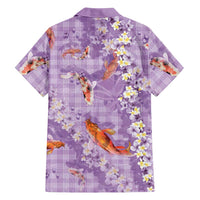 Purple Palaka Hawaiian And Japanese Family Matching Summer Maxi Dress and Hawaiian Shirt Sakura Lei With Koi Fish DT05 - Polynesian Pride