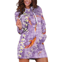 Purple Palaka Hawaiian And Japanese Hoodie Dress Sakura Lei With Koi Fish DT05 Purple - Polynesian Pride
