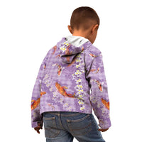 Purple Palaka Hawaiian And Japanese Kid Hoodie Sakura Lei With Koi Fish - Polynesian Pride