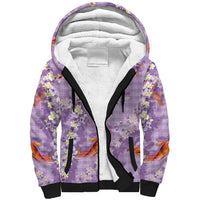 Purple Palaka Hawaiian And Japanese Sherpa Hoodie Sakura Lei With Koi Fish DT05 Unisex Purple - Polynesian Pride