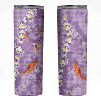 Purple Palaka Hawaiian And Japanese Skinny Tumbler Sakura Lei With Koi Fish DT05 Purple - Polynesian Pride