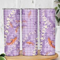 Purple Palaka Hawaiian And Japanese Skinny Tumbler Sakura Lei With Koi Fish DT05 - Polynesian Pride