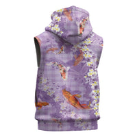 Purple Palaka Hawaiian And Japanese Sleeveless Zip Hoodie Sakura Lei With Koi Fish DT05 - Polynesian Pride