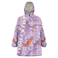 Purple Palaka Hawaiian And Japanese Wearable Blanket Hoodie Sakura Lei With Koi Fish DT05 One Size Purple - Polynesian Pride
