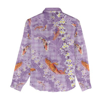 Purple Palaka Hawaiian And Japanese Women Casual Shirt Sakura Lei With Koi Fish DT05 - Polynesian Pride
