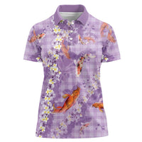 Purple Palaka Hawaiian And Japanese Women Polo Shirt Sakura Lei With Koi Fish DT05 Female Purple - Polynesian Pride