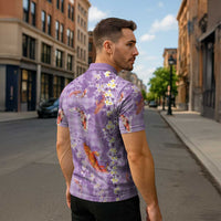 Purple Palaka Hawaiian And Japanese Zipper Polo Shirt Sakura Lei With Koi Fish DT05 - Polynesian Pride