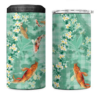 Green Palaka Hawaiian And Japanese 4 in 1 Can Cooler Tumbler Sakura Lei With Koi Fish DT05 One Size: 16 oz Green - Polynesian Pride