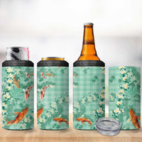 Green Palaka Hawaiian And Japanese 4 in 1 Can Cooler Tumbler Sakura Lei With Koi Fish DT05 - Polynesian Pride
