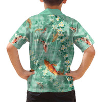 Green Palaka Hawaiian And Japanese Family Matching Tank Maxi Dress and Hawaiian Shirt Sakura Lei With Koi Fish DT05 - Polynesian Pride