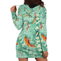 Green Palaka Hawaiian And Japanese Hoodie Dress Sakura Lei With Koi Fish DT05 - Polynesian Pride