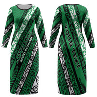 Personalised Aotearoa Ngati Raukawa Family Matching Long Sleeve Bodycon Dress and Hawaiian Shirt New Zealand Maori Tribal Fern Pattern