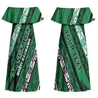 Personalised Aotearoa Ngati Raukawa Family Matching Off Shoulder Maxi Dress and Hawaiian Shirt New Zealand Maori Tribal Fern Pattern