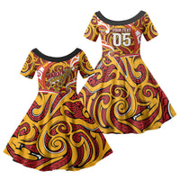 Custom Aotearoa Waikato Tainui Family Matching Off The Shoulder Long Sleeve Dress and Hawaiian Shirt Maori Tribal Pattern Koru Motif