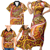 Custom Aotearoa Waikato Tainui Family Matching Short Sleeve Bodycon Dress and Hawaiian Shirt Maori Tribal Pattern Koru Motif