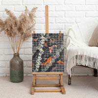 Black Palaka Hawaiian And Japanese Canvas Wall Art Sakura Lei With Koi Fish - Polynesian Pride