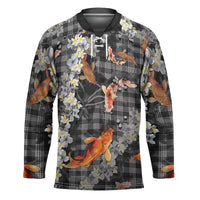 Black Palaka Hawaiian And Japanese Hockey Jersey Sakura Lei With Koi Fish - Polynesian Pride