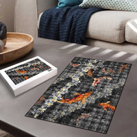 Black Palaka Hawaiian And Japanese Puzzle Sakura Lei With Koi Fish - Polynesian Pride