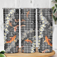 Black Palaka Hawaiian And Japanese Skinny Tumbler Sakura Lei With Koi Fish DT05 - Polynesian Pride