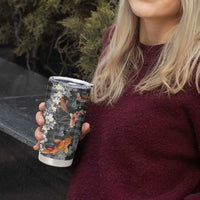 Black Palaka Hawaiian And Japanese Tumbler Cup Sakura Lei With Koi Fish - Polynesian Pride