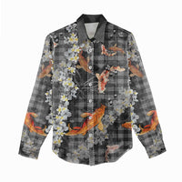 Black Palaka Hawaiian And Japanese Women Casual Shirt Sakura Lei With Koi Fish DT05 - Polynesian Pride