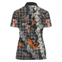 Black Palaka Hawaiian And Japanese Women Polo Shirt Sakura Lei With Koi Fish DT05 - Polynesian Pride