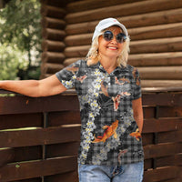 Black Palaka Hawaiian And Japanese Women Polo Shirt Sakura Lei With Koi Fish DT05 - Polynesian Pride