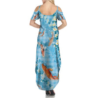 Blue Palaka Hawaiian And Japanese Family Matching Summer Maxi Dress and Hawaiian Shirt Sakura Lei With Koi Fish DT05 - Polynesian Pride
